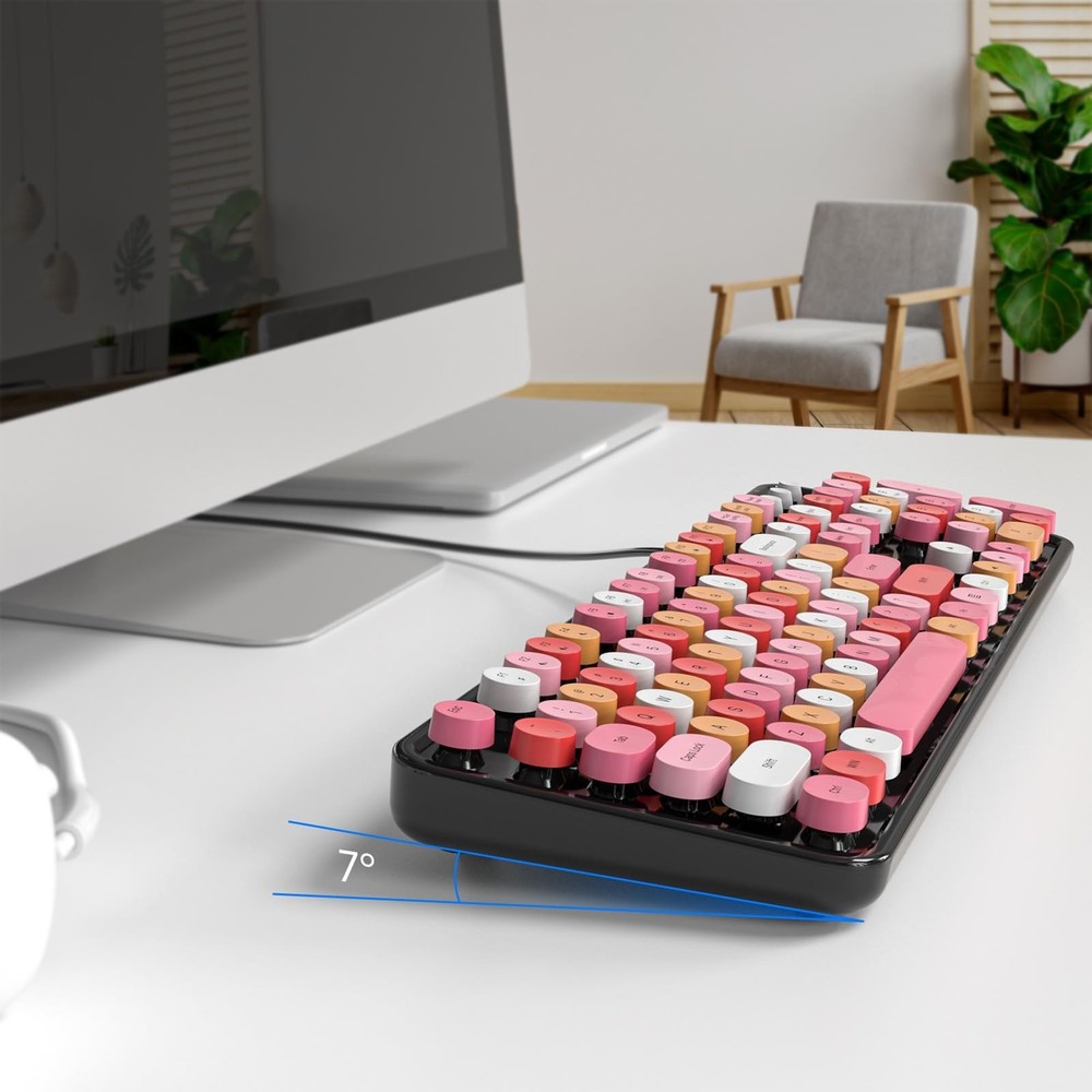 Computer Keyboard Wired, Plug and Play USB Retro Round Typewriter Keyboard, F...