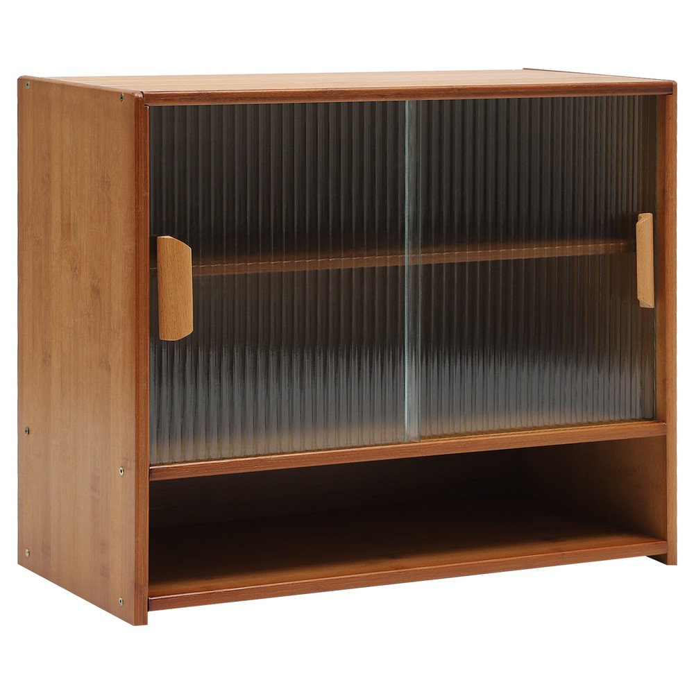 Small Bamboo Kitchen Pantry Sideboard with Sliding Doors and Ample Storage