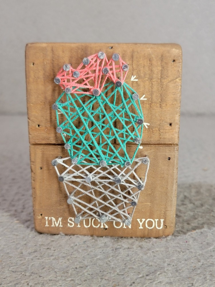 Cactus String Art On Rustic Wooden Frame Small For Wall Or Desk Succulent