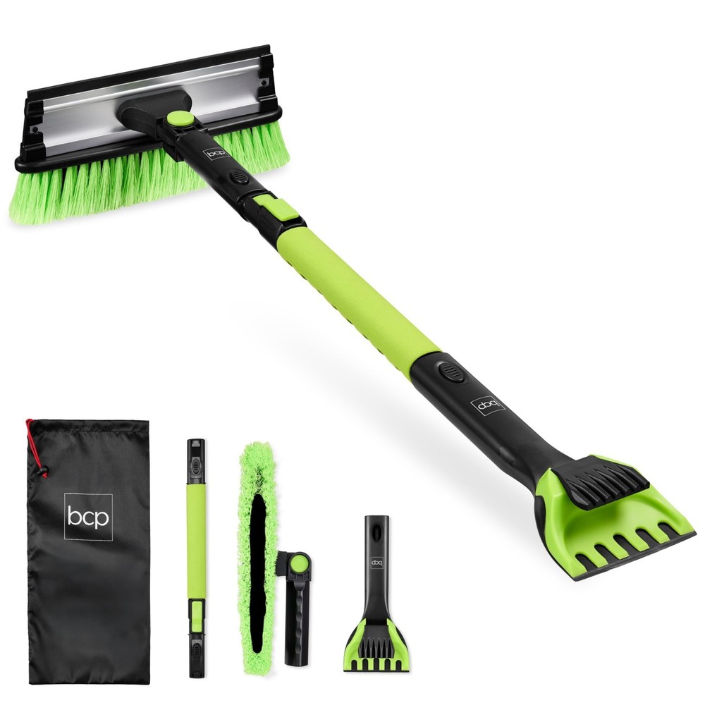 Extendable Snow Brush with Squeegee & Ice Scraper, 39" Foam Grip, 270° Pivoting