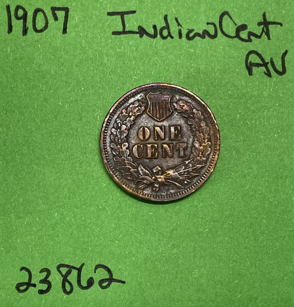 1907 Indian Head Cent / Penny 1c AU About Uncirculated