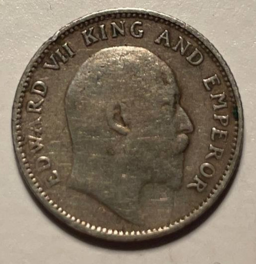British India Silver 917, 1/4 Rupee 1908 2.85 gr.