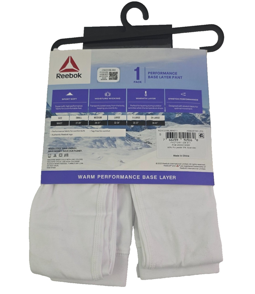 Reebok Women's Performance Base Layer White Pants & Top - 2 PC Set - Size Small
