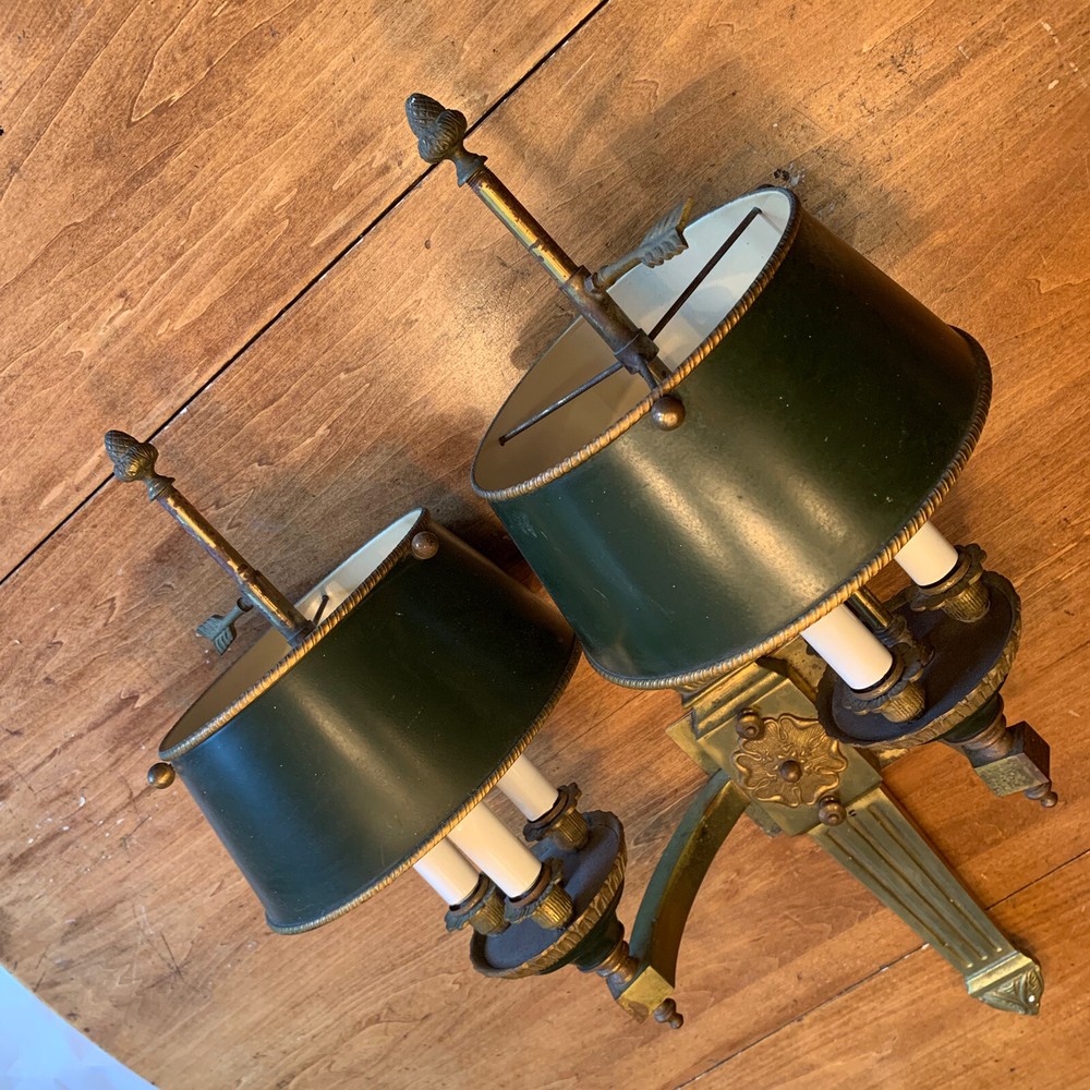 Antique Double Lamp Wall Sconce Dark Olive  /  Brass