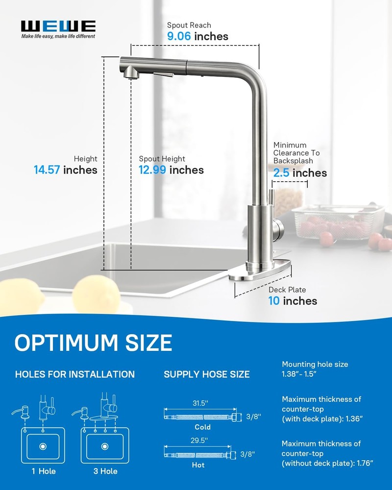 Single Handle Pull Down Kitchen Faucet, High Arc Brushed Nickel Stainless Ste...