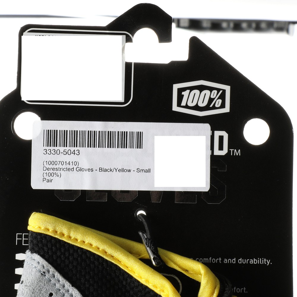100% Derestricted Gloves Black/Yellow Small