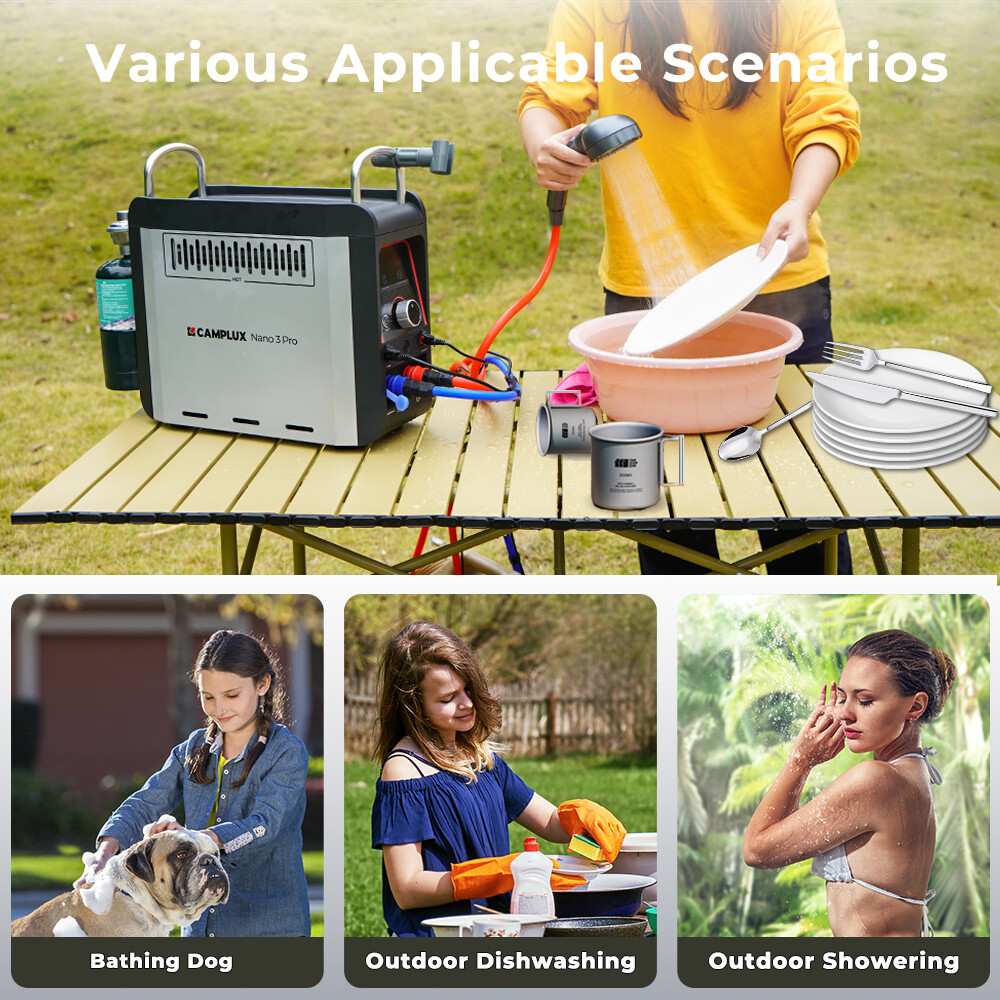 CAMPLUX Outdoor Water Heater w/Bag for 1-20 lb Gas Tank Portable Shower System