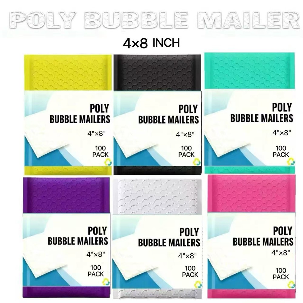 #000 4x8 Multi Colors Poly Bubble Mailer Plastic Shipping Envelope Bag, 100 PCS