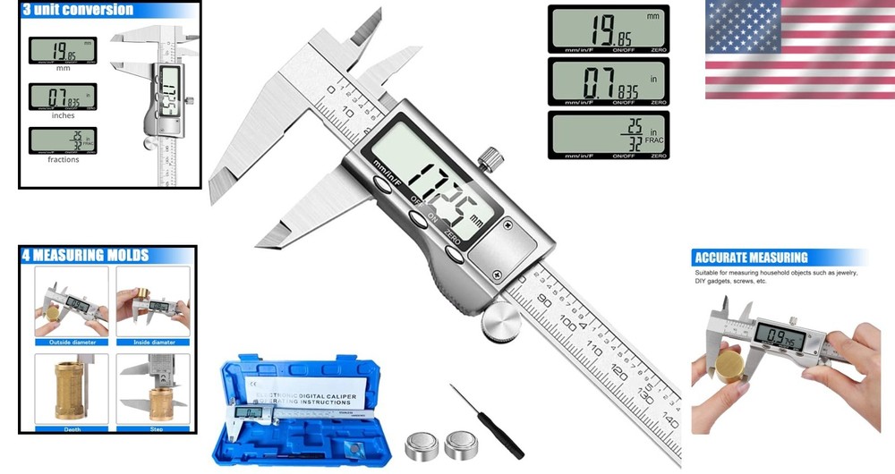 Stainless Steel Digital Caliper Zero Setting Button Differential Measurement