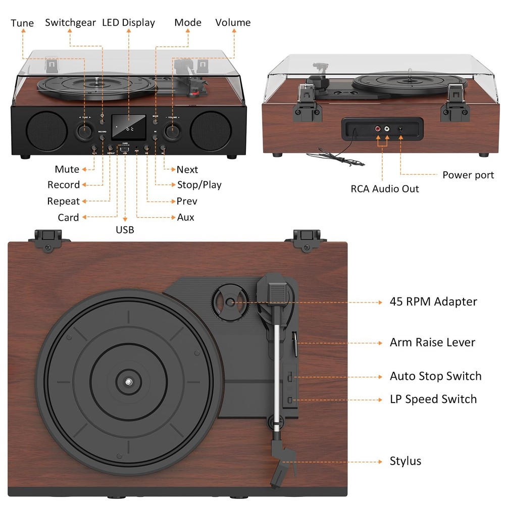 Vinyl Record Player with Built-in Speaker,Bluetooth Turntable with USB Record...