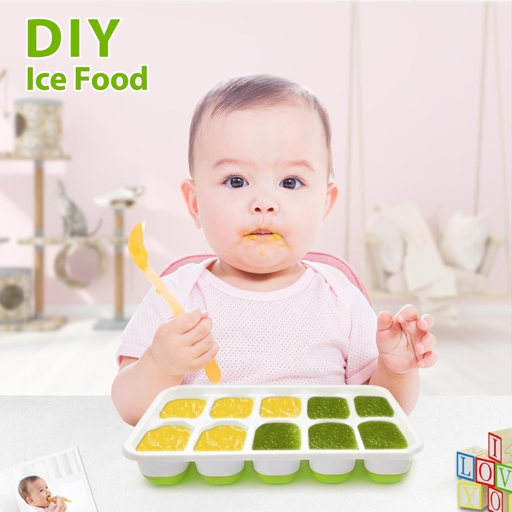 2-Pack Stackable Silicone Ice Cube Trays with Lids - BPA-Free & Dishwasher Safe