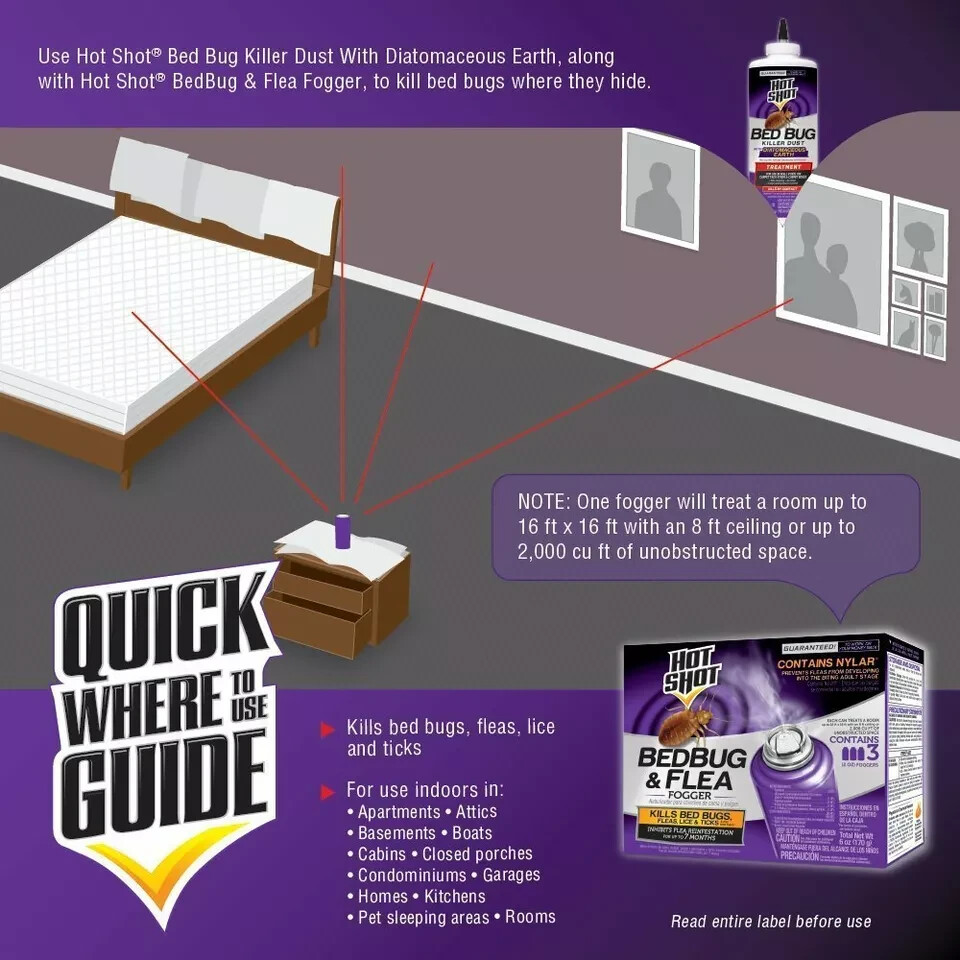 Hot Shot Bedbug and Flea Fogger, 3-Count **SAME DAY SHIPPING**