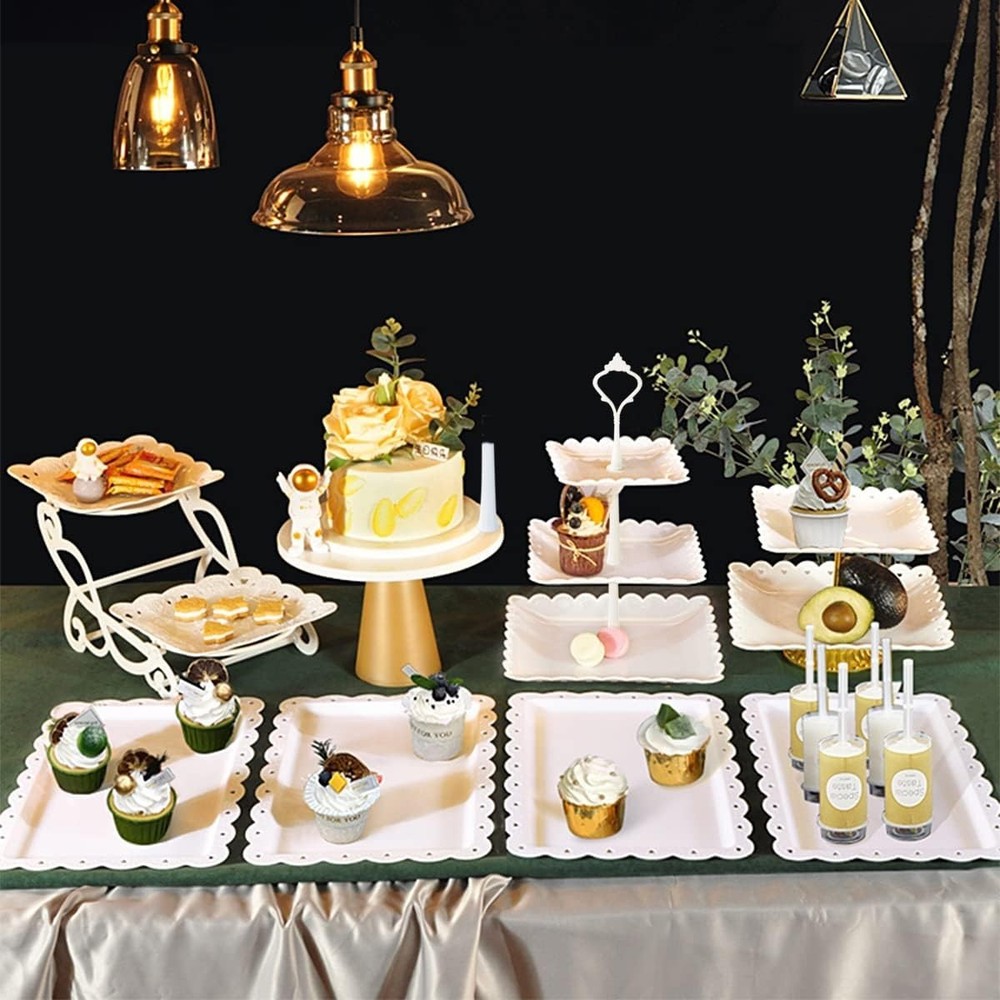 Cake Stand White Plastic Dessert Table Display Set 4 Pcs 3 Tired Cupcake