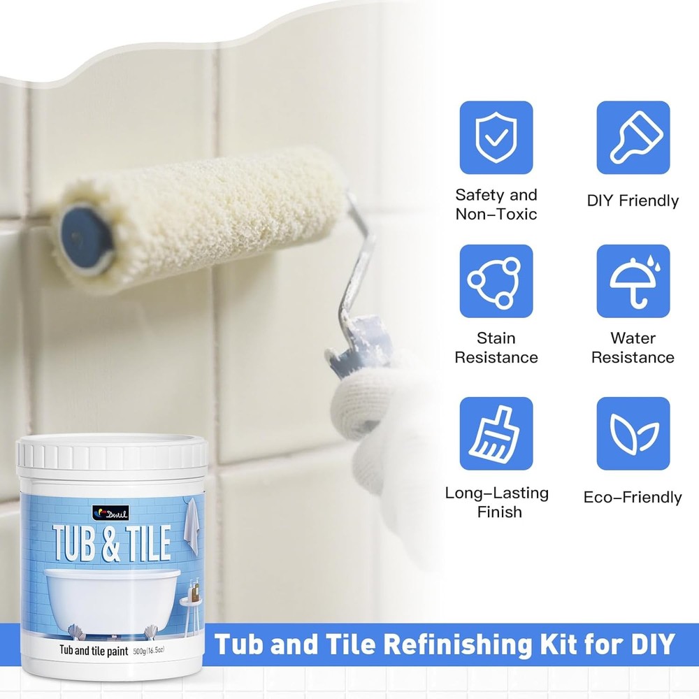Tile Paint Kit, Bath Tile Renovation Kit with Tools, Water-Based Low-Odour
