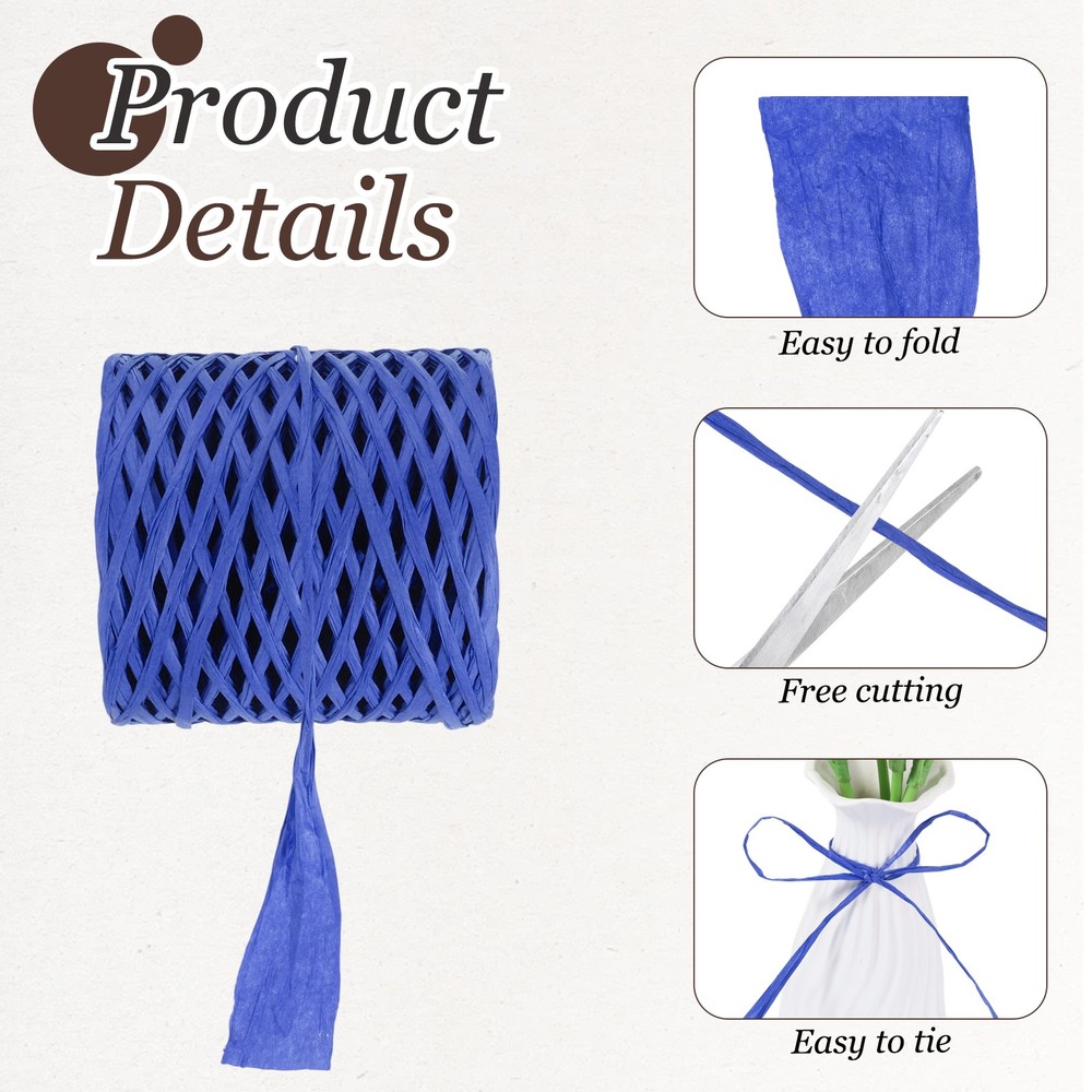 219 Yard Raffia Paper Craft Ribbon, Raffia Twine String, Dark Blue
