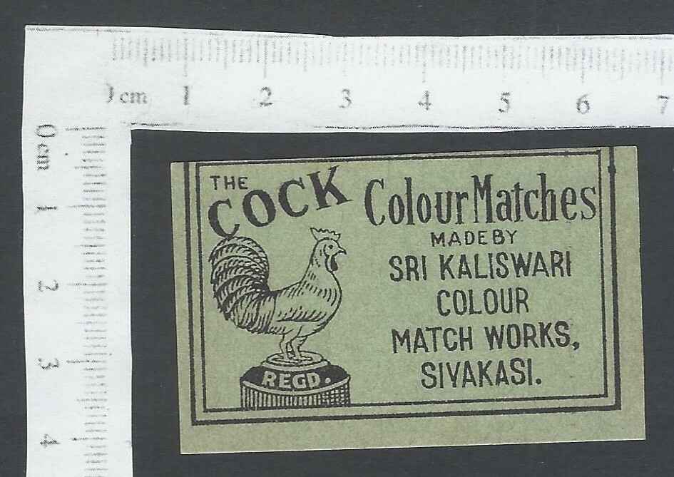 India vintage matchbox label THE COCK