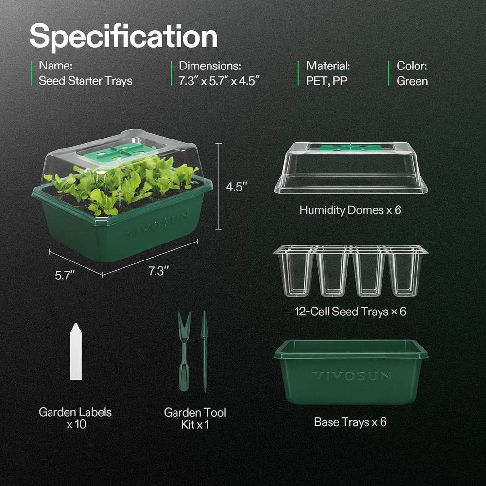 6Pack Seed Starter Trays 72-Cell Seed Starter Kit With Humidity Dome Flat Reusab
