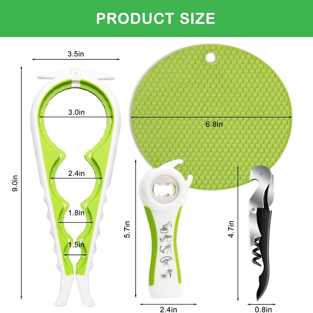 Jar Opener for Weak Hands, Seniors with Arthritis, 5 in 1 Multi Function Bott...