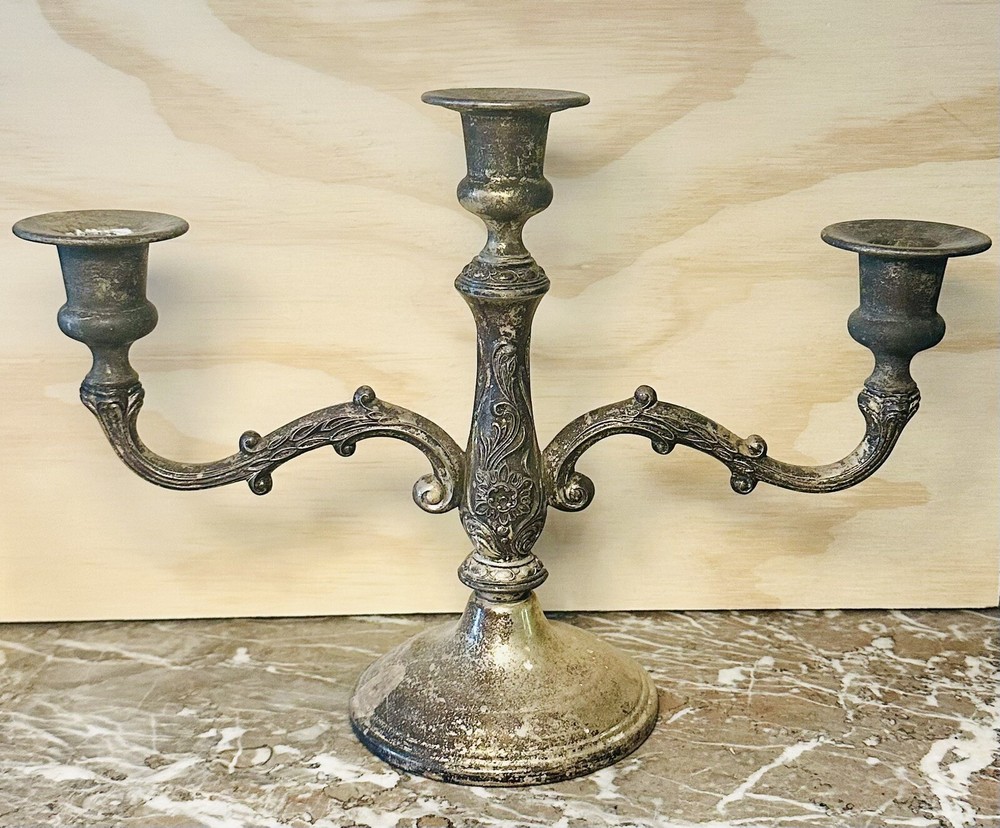 Vintage Silver Plated Three Branch Candleholder