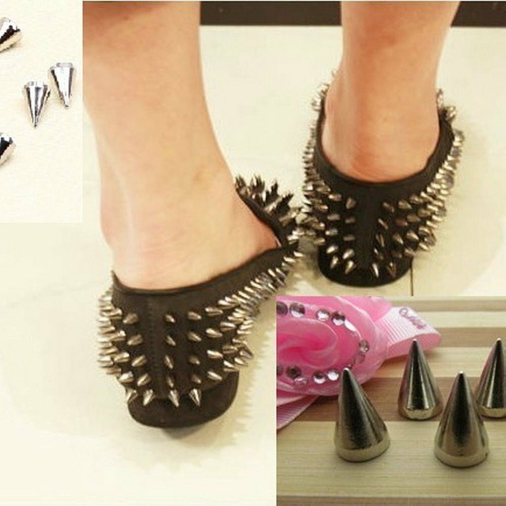200pcs/set 9.5mm Silver Cone Spikes Screwback Studs DIY Craft Cool Rivets Punk