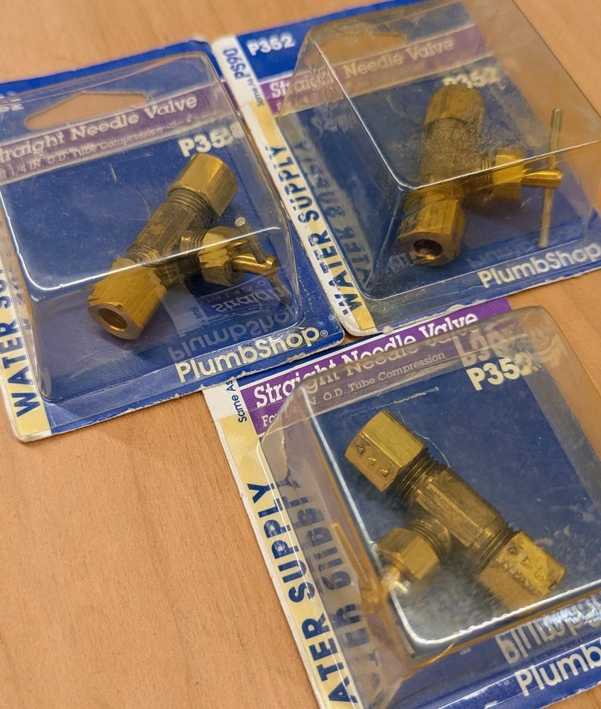 Batch of 3 Brass Needle Valves - 1/4" Compression, P352 same as PS90