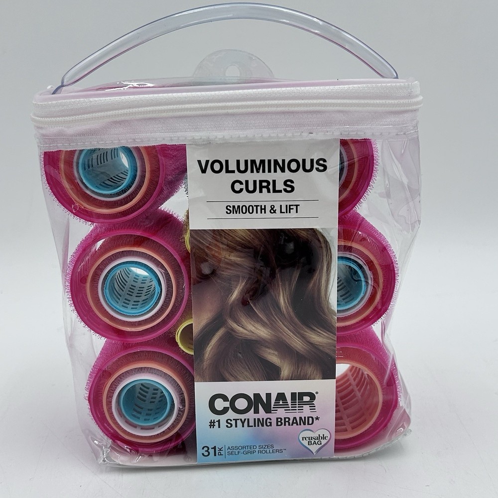 Voluminous Curls Self Grip Hair Rollers, Assorted Sizes, Neon, 31 Count