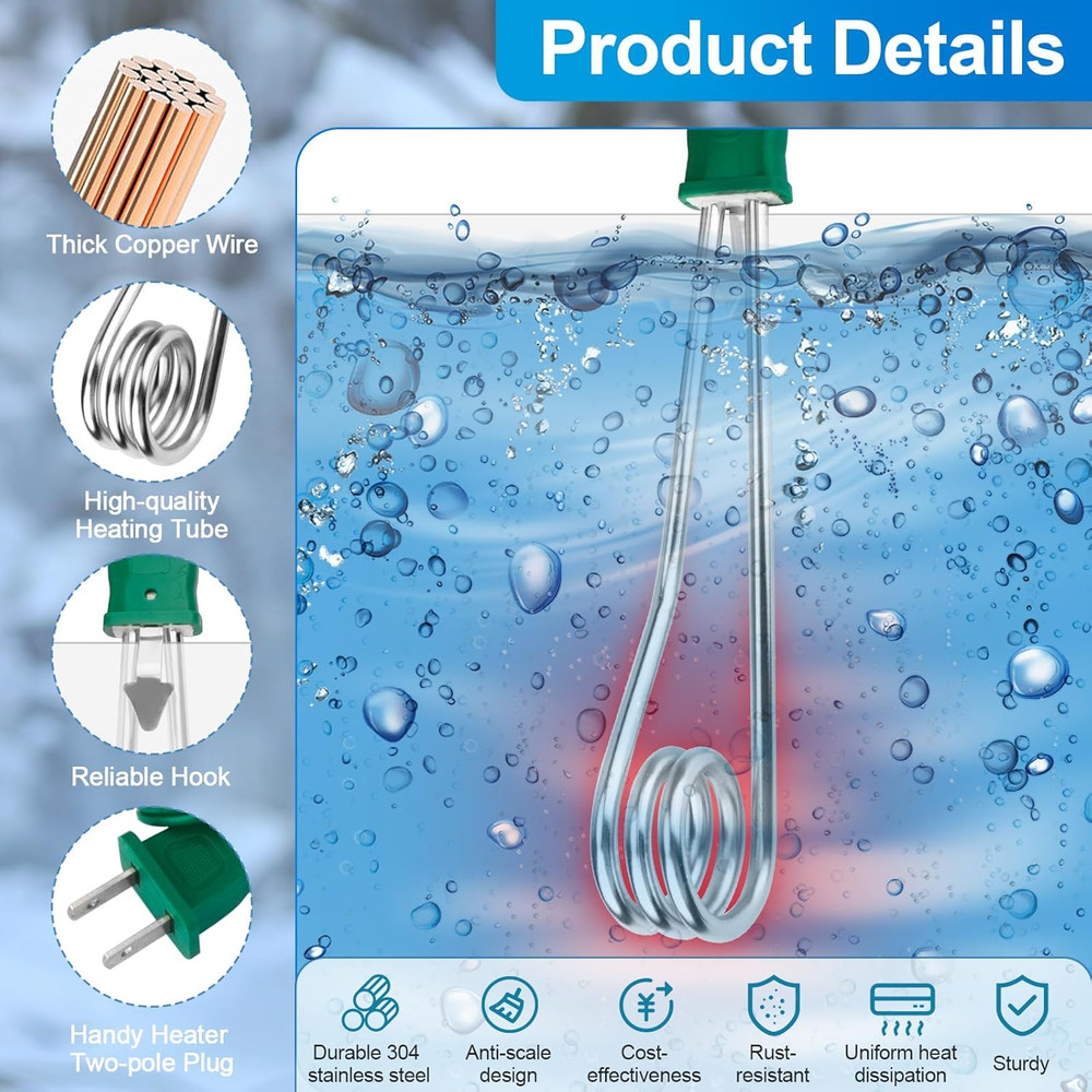 Portable Immersion Water Heater 1500W 110V Dual Voltage Portable Water Heater El