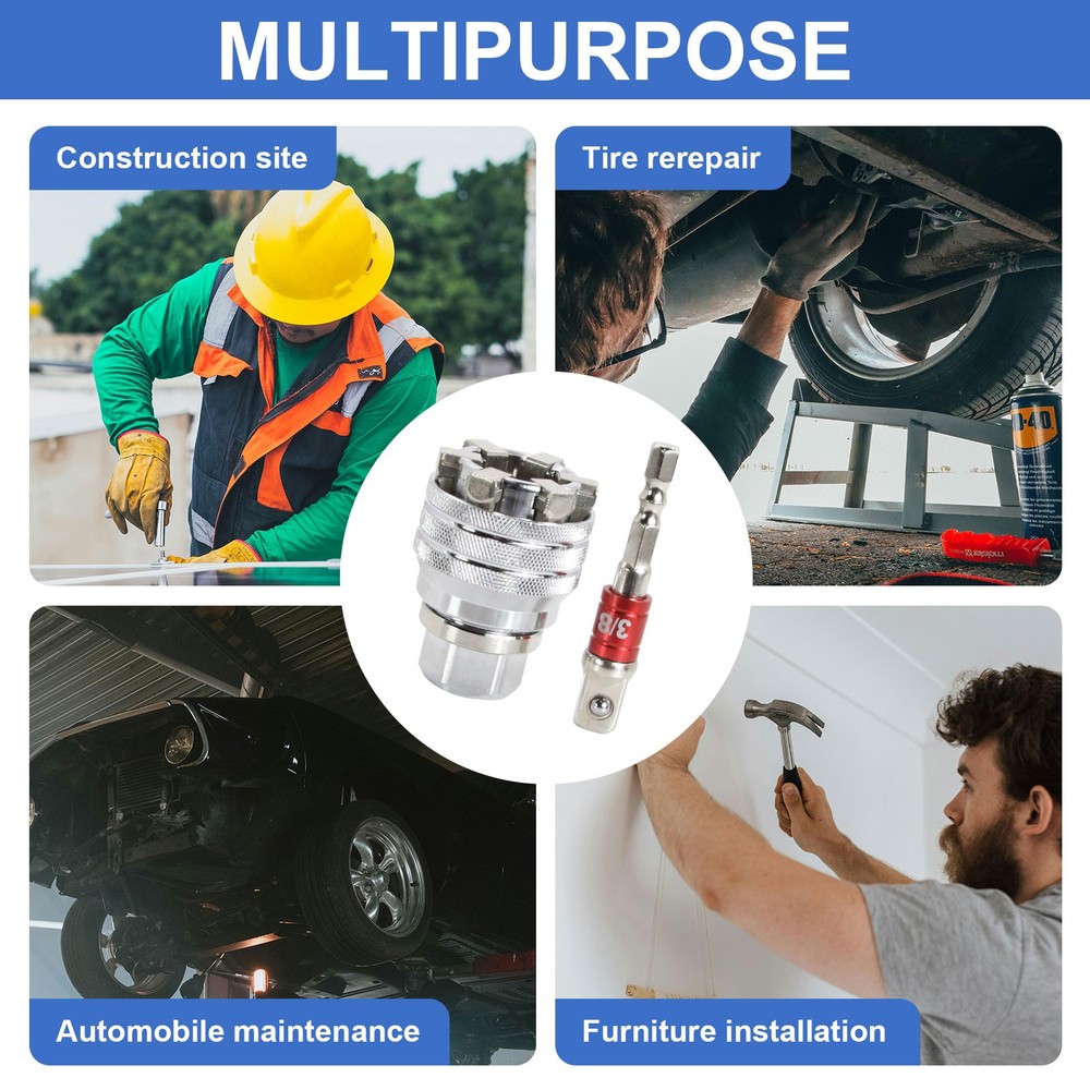 10-19mm Universal Socket Tool Adjustable Multifunction Wrench Sleeve Adapter Kit