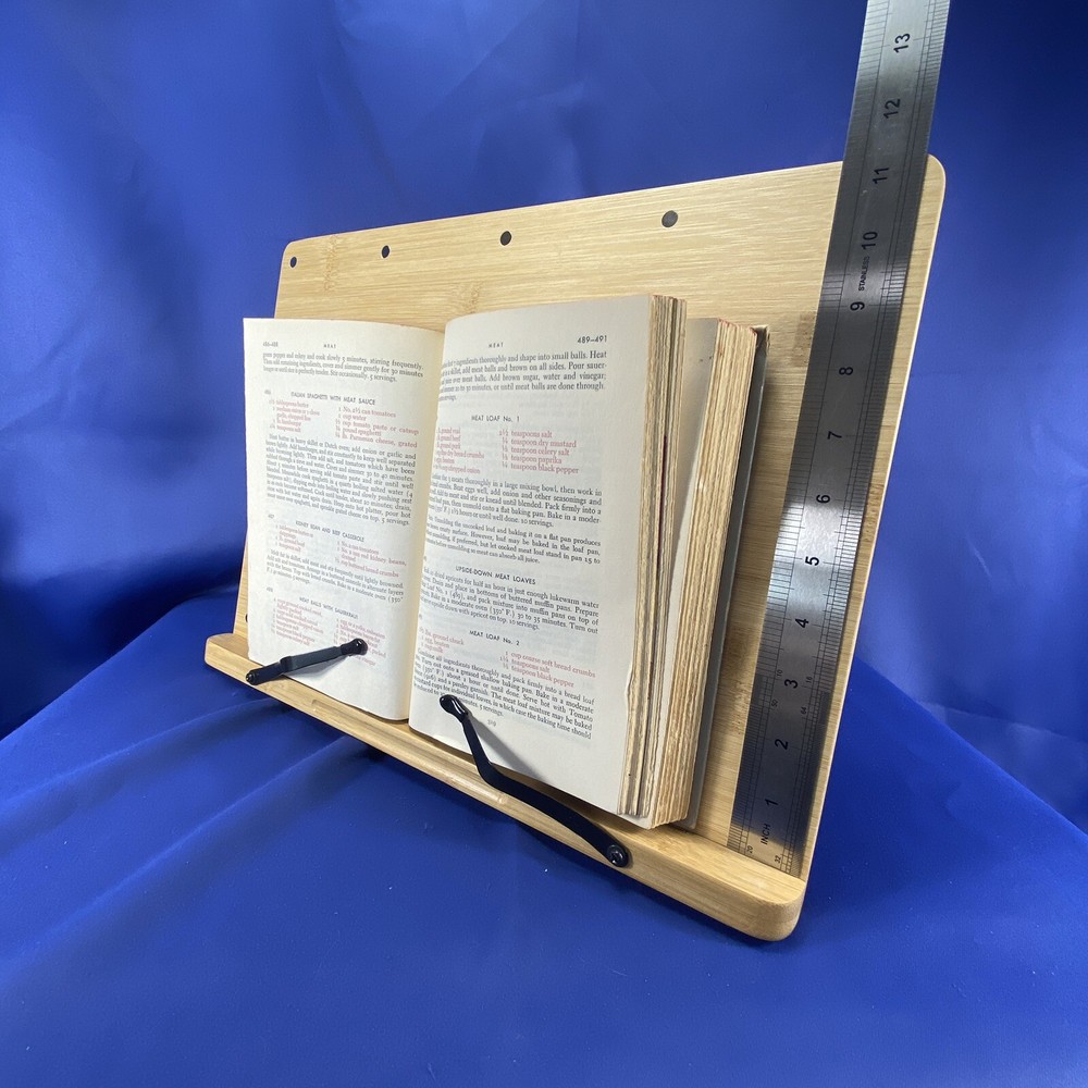 Bamboo Book Stand 6 Adjustable Angles Vertical & Horizontal w/ Magnets & Ruler
