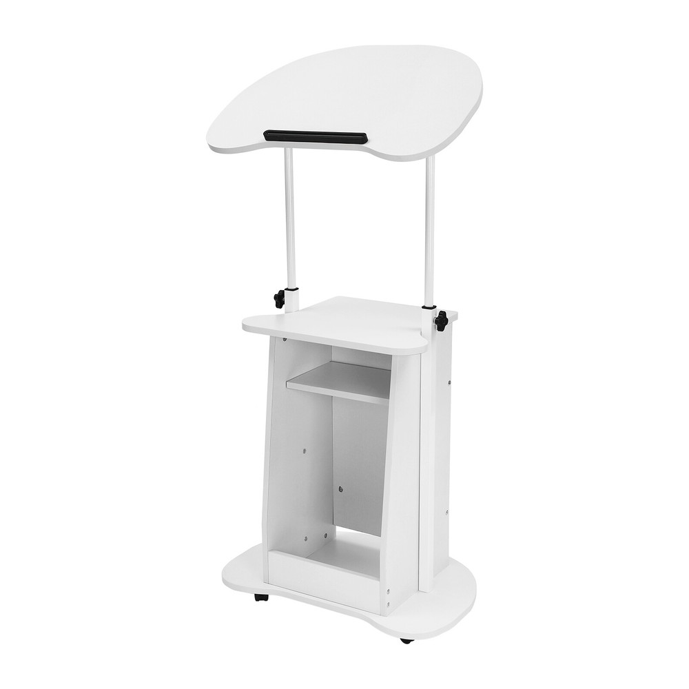 Rolling Lectern Podium Presentation Stand Church Pulpit w/ Storage Compartment