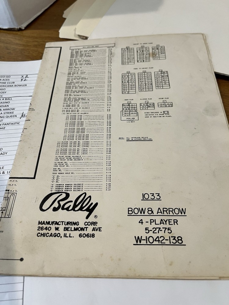 Bow & Arrow Pinball Manual & Schematic