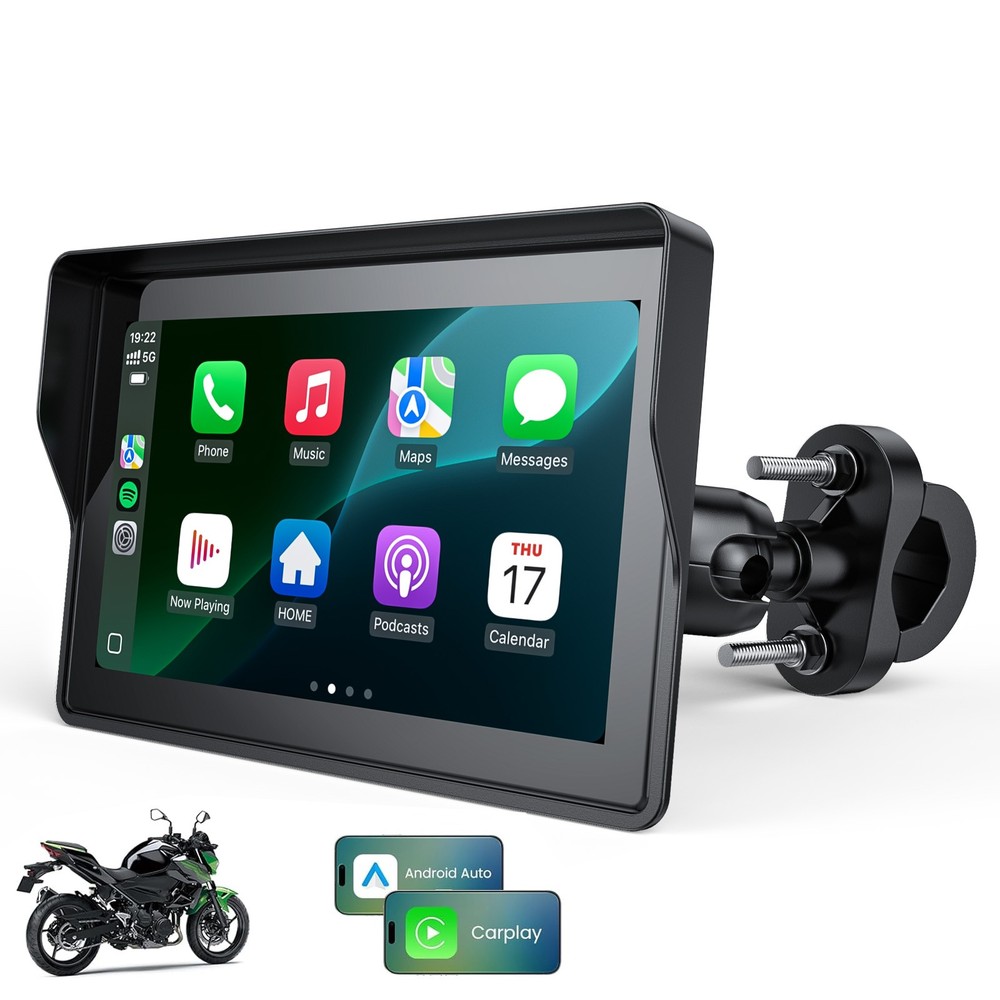5" Dual Bluetooth Wireless Motorcycle GPS Navigation Device CarPlay/Android Auto