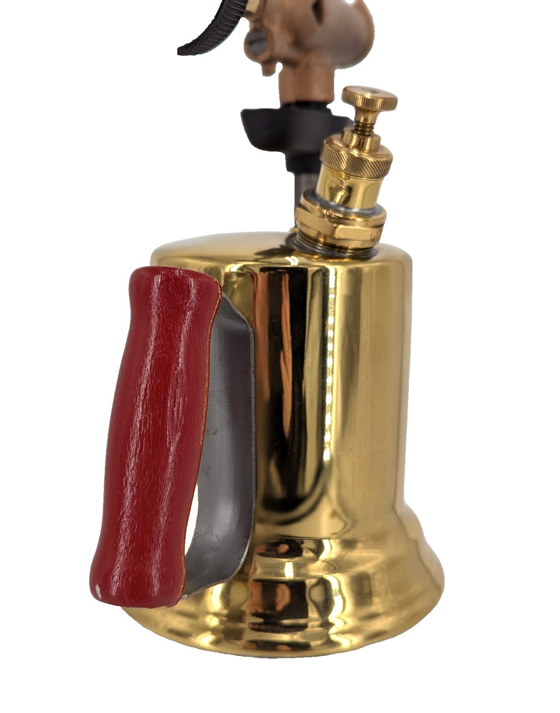 Very Nice Vintage Polished Brass Red Handle Blow Torch