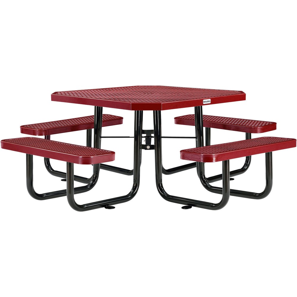 Global Industrial 46" Octagonal Picnic Table Expanded Metal Red