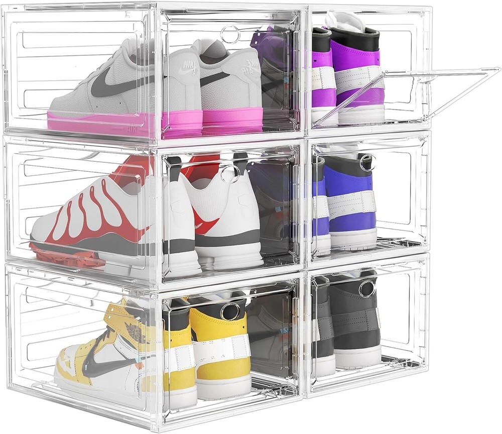Magnetic Front Door Shoe Storage Boxes - 6 Pack Stackable Containers