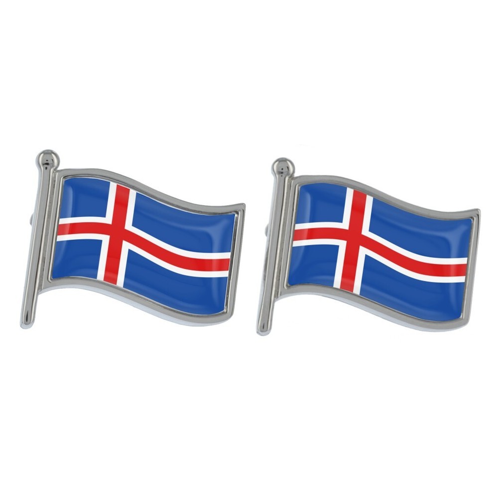 Iceland Wave Flag Silver Cufflinks Presented in a Personalised Chrome Box