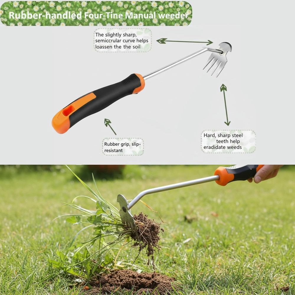 Weed Puller Tool, Portable Garden Tool, Four-Tined Weeding Tool, Uprooting Weedi