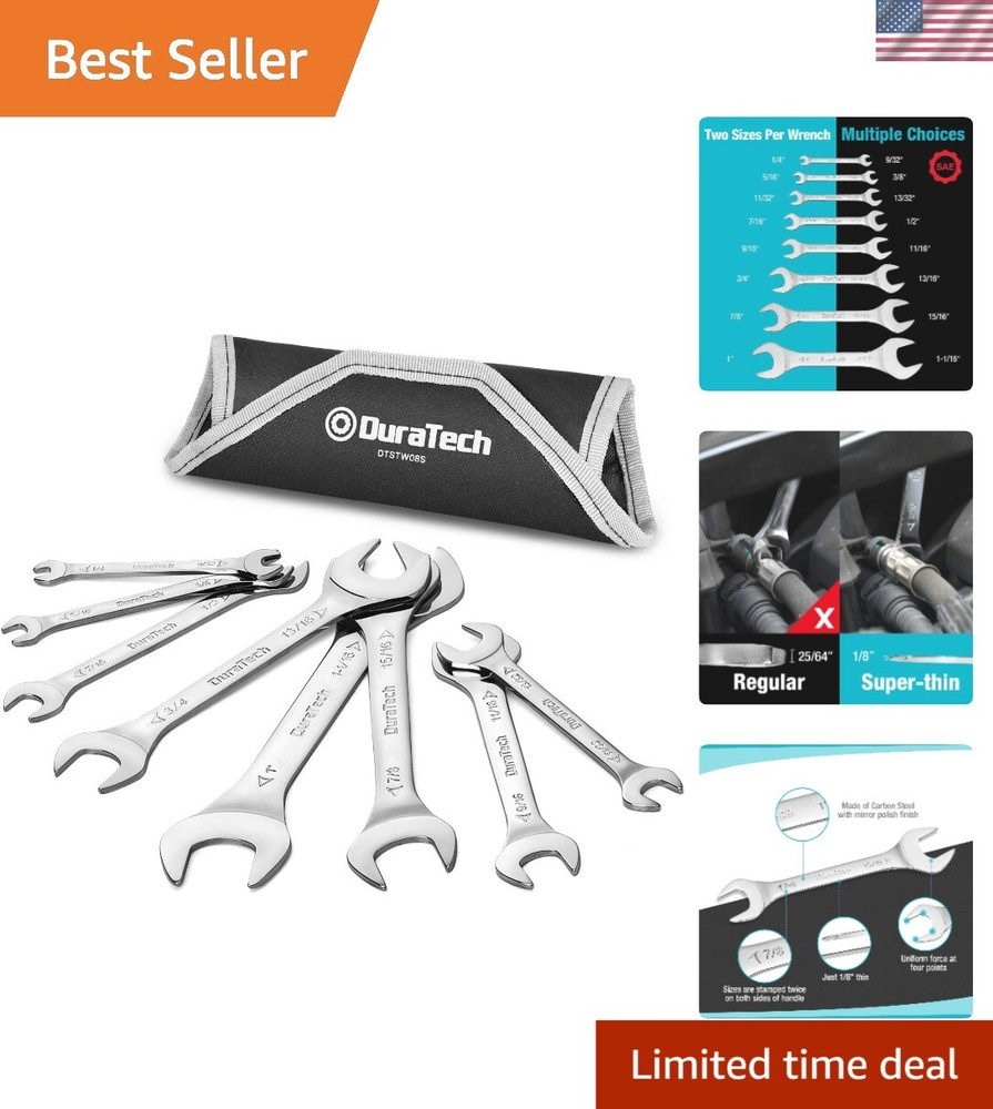 Durable Chrome Plated Super-Thin Wrench Set with Convenient Storage Pouch
