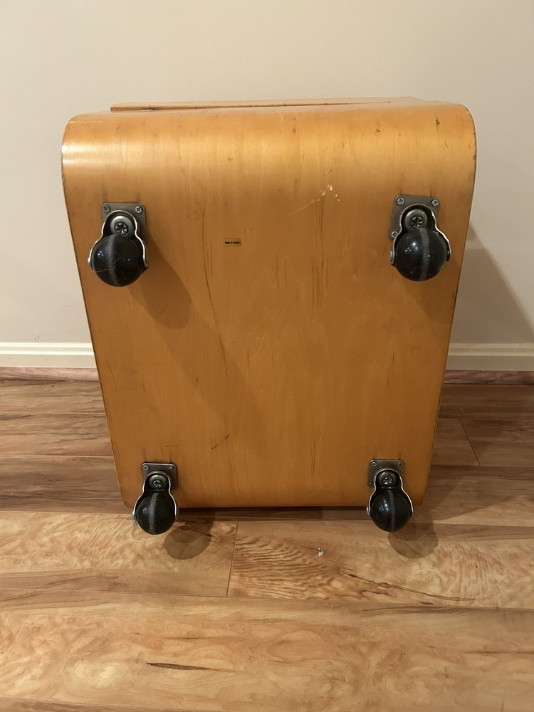 Vintage Danish Industrial Bentwood Rolling Cube Side/End Table