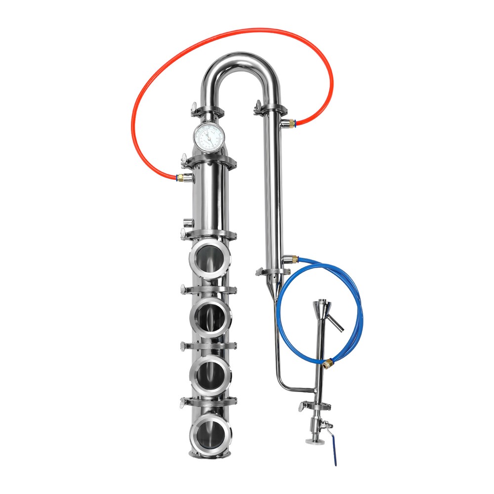 4" 4 Plate Stainless Moonshine Flute Still Column with Copper Bubble Plates