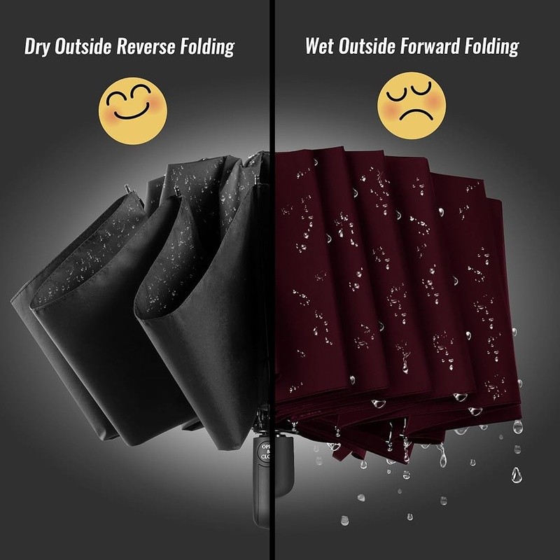 Compact Reverse Folding Windproof Umbrella Automatic Travel Ergonomic Handle New