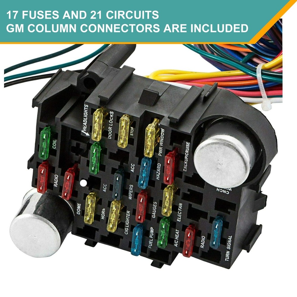 Universal Extra Long Wires 21 Circuit Wiring Harness Hotrod Kit Compatible wi...