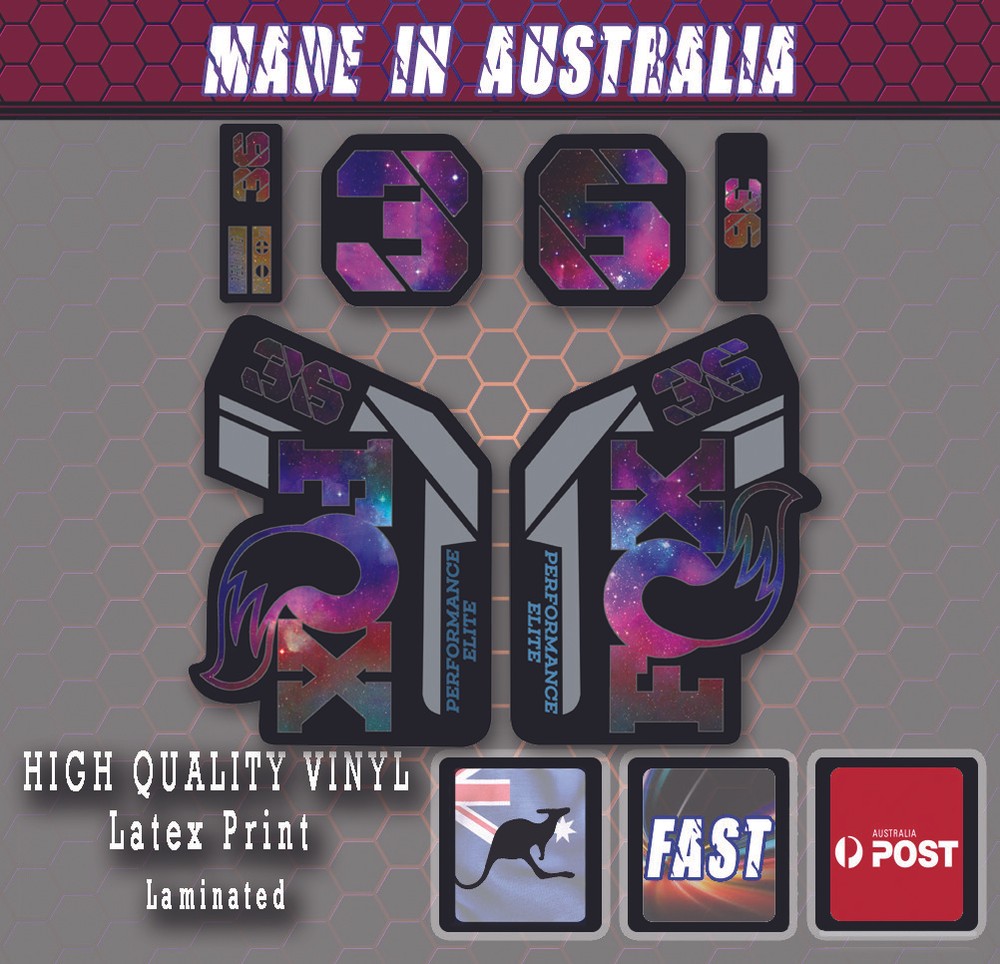 FOX style Performance E36- 2021 Fork Decals Stickers GALAXY/grey/black Laminated