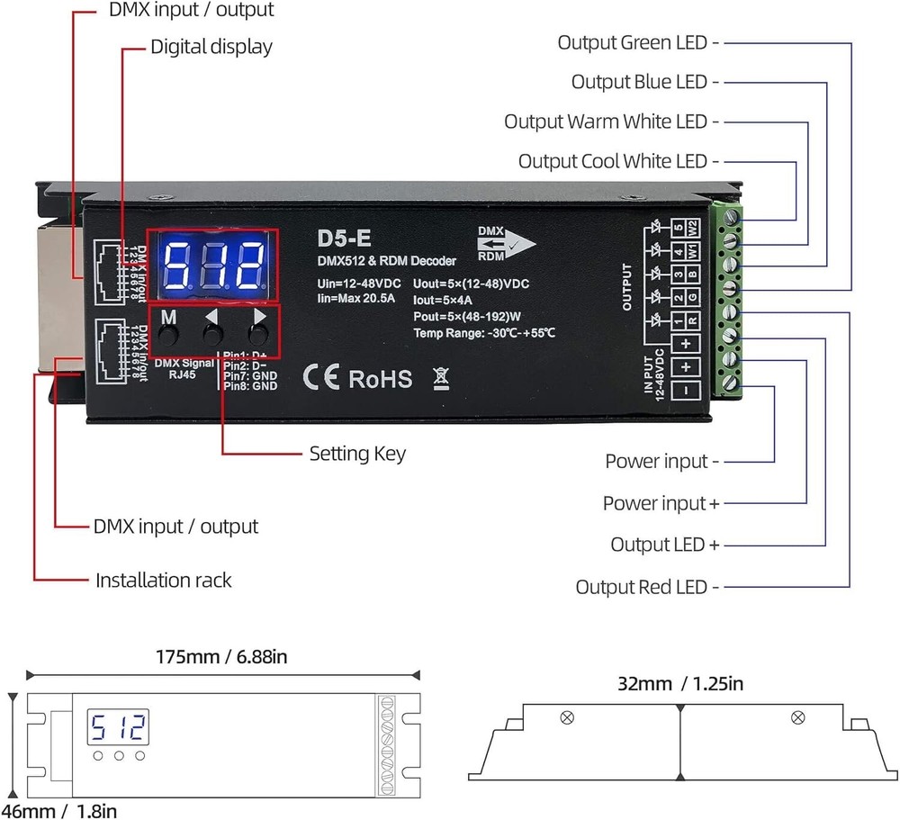 NEW 5 Channel Constant Voltage DEMX512 & RDM Decoder