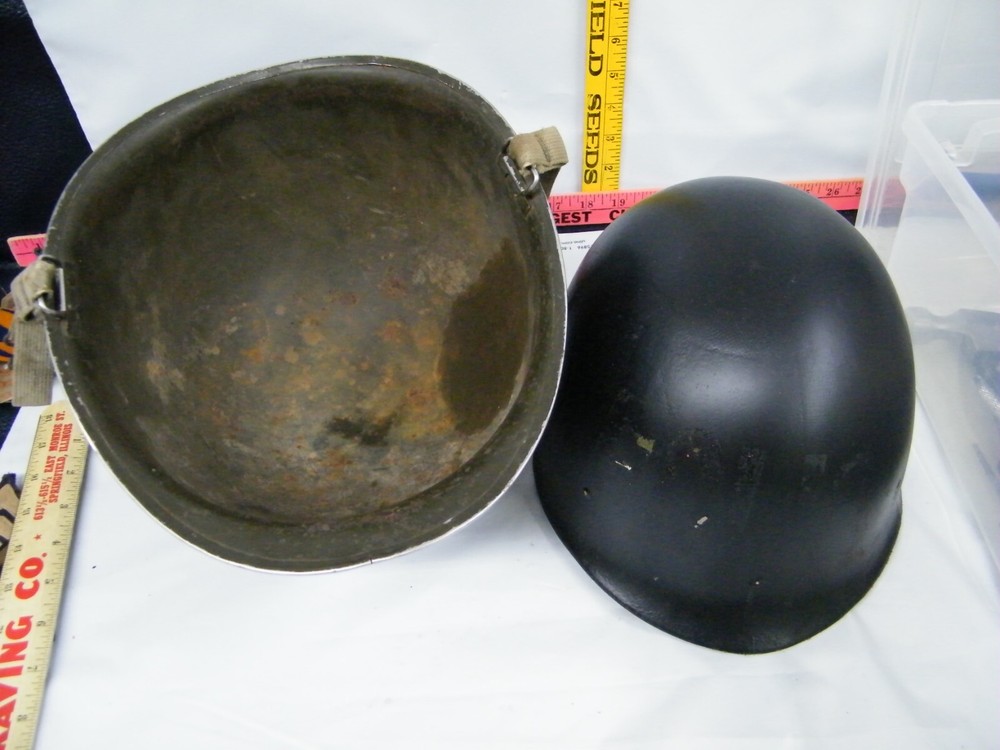 Vintage WWII Helmet & Turtle Shell Liner Front Seam