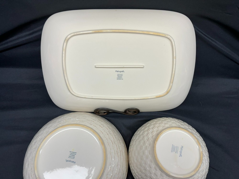 Pfaltzgraff "HAMPTONS" Basketweave ~ 3 Piece Serving Set: Bowls, Platter