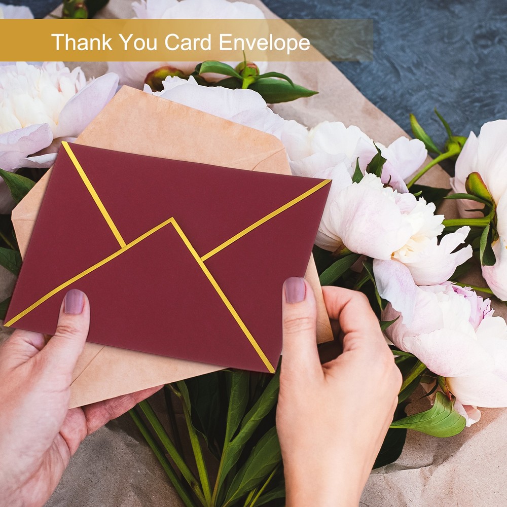 30 Pack A7 Envelope, 5x7 Card Envelope with Gold Border, Red