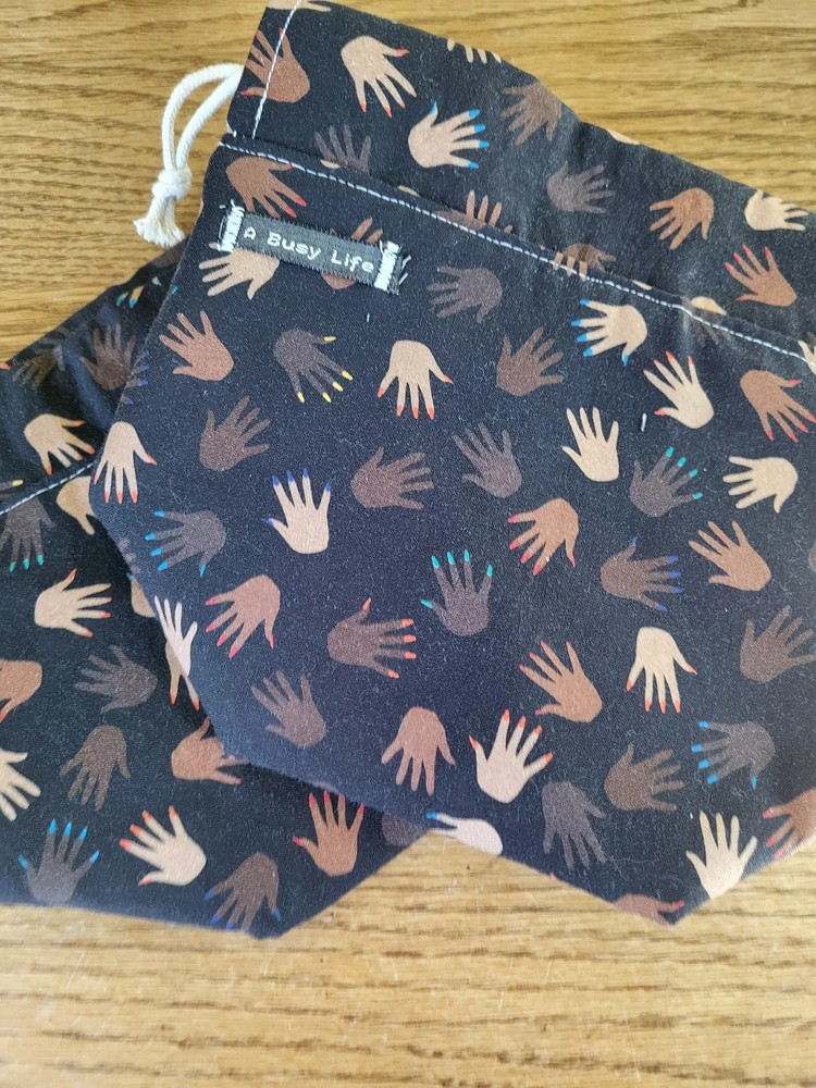 Upcycled Sock Sack, drawstring bag, small project bag, small storage bag