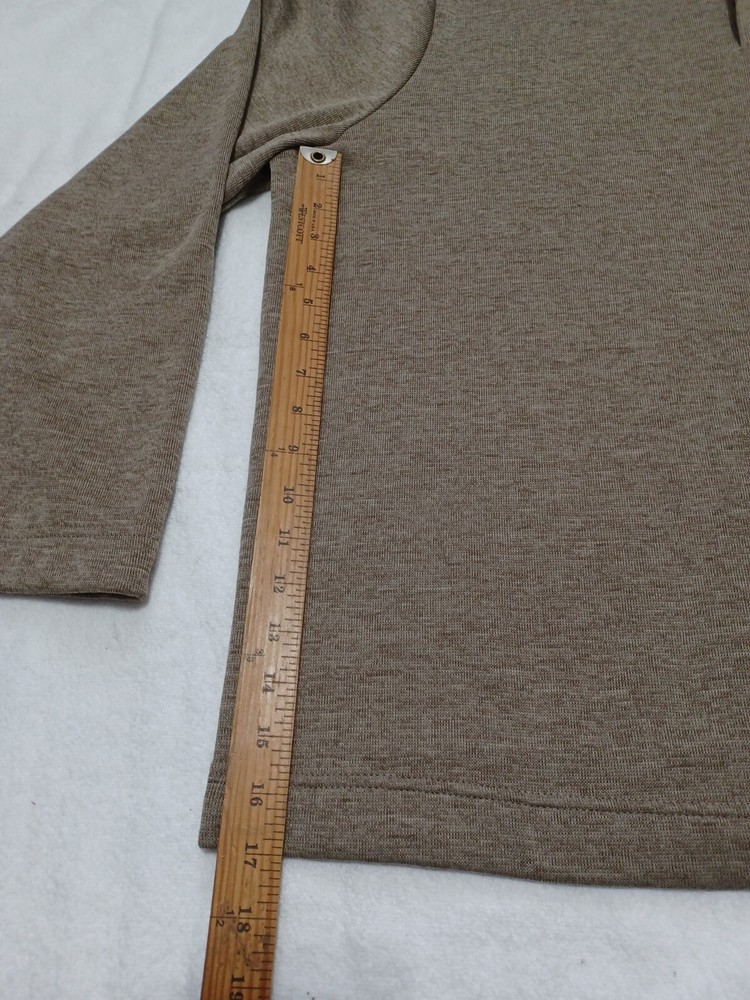 Mens Heathered Tan Tactical Mock Neck Button Pullover with Sleeve Pocket Large