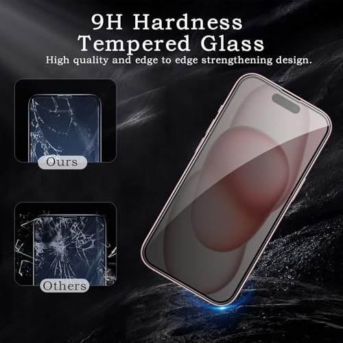 Privacy Screen Protector for iPhone 15, Shatterproof Tempered Glass